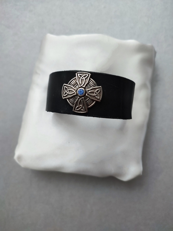 Стильный кожаный браслет "Кельтский крест", фото №9