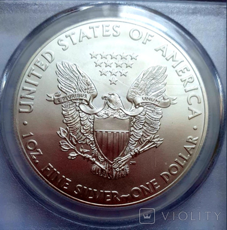 1 доллар США "Шагающая Свобода-Серебрянный орел", 2014 г, серебро слаб PCGS MS-69, фото №4