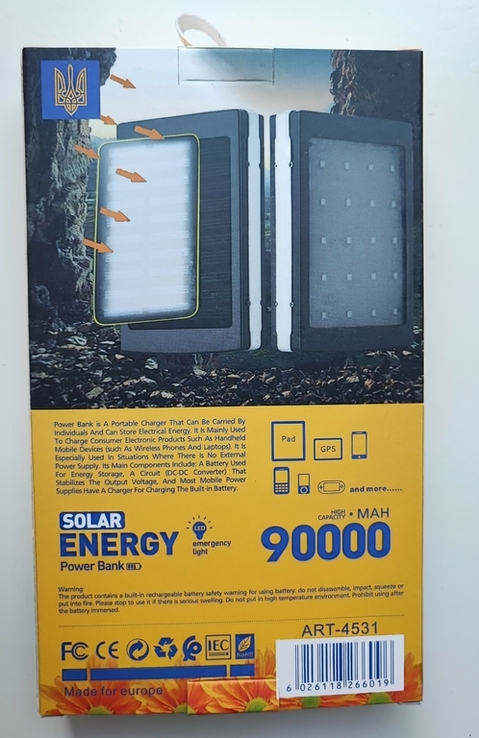 Портативная зарядка Power Bank Metal Led Solar 90000 mah, фото №3