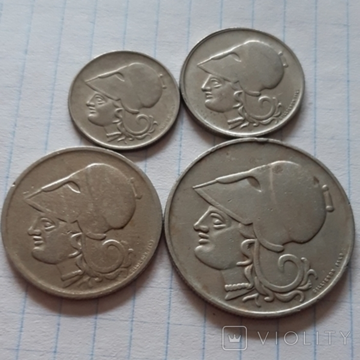 Греція, 4 монети, лепти+драхми, 1926 рік, мідно-нікелевий сплав, фото №6