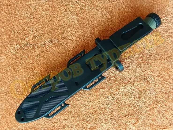 Нож тактический Columbia 2528B хаки пила огниво компас пластиковый чехол 32см, фото №8