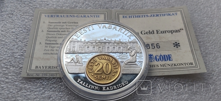 Серія " Валюти Європи : Єстонія " із сертифікатом, серебрение, позолота, фото №2