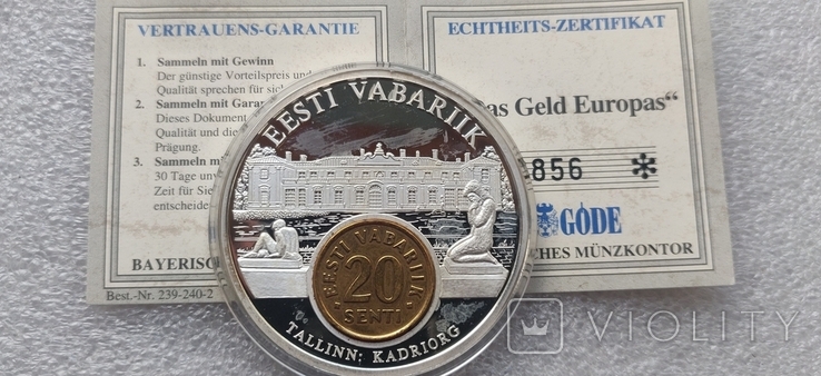 Серія " Валюти Європи : Єстонія " із сертифікатом, серебрение, позолота, фото №6