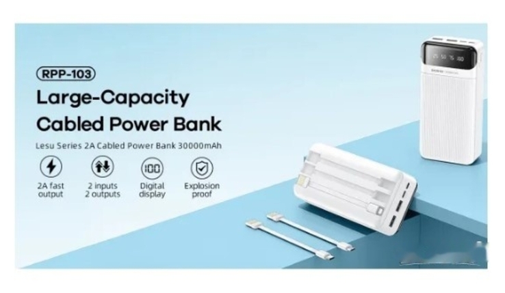 Новый Повербанк Remax 30000mAh/Li-pol White Аккумулятор Powerbank Повер банк Power bank, фото №2