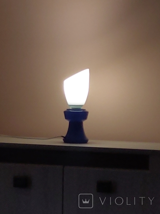 Настільна лампа-нічник синє скло флюоресцентний перемикач, фото №3