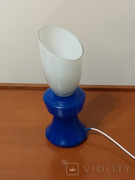 Настільна лампа-нічник синє скло флюоресцентний перемикач, фото №4