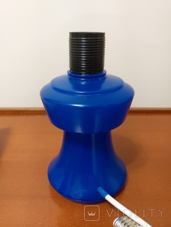 Настільна лампа-нічник синє скло флюоресцентний перемикач, фото №7