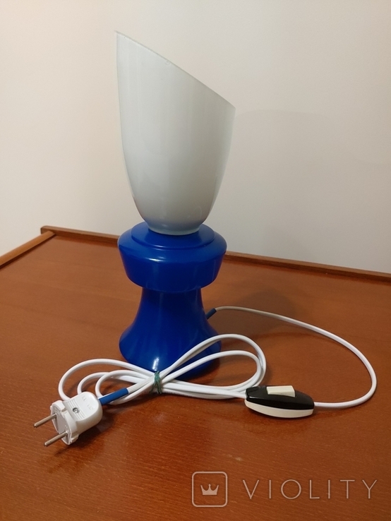 Настільна лампа-нічник синє скло флюоресцентний перемикач, фото №10