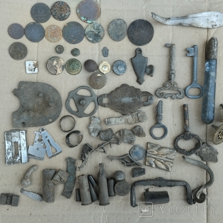 Разное с копа, копаное, монеты, пломба, пуговицы, ключи, фото №2