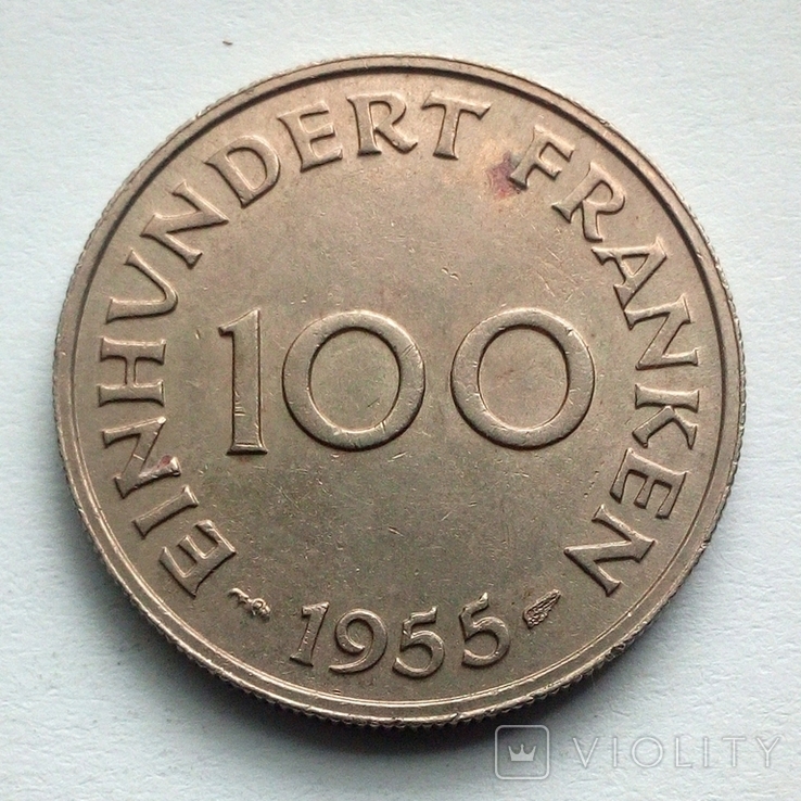 Саар 100 франков 1955 г., фото №2