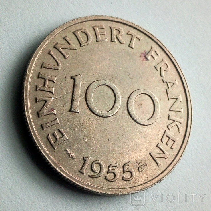 Саар 100 франков 1955 г., фото №6