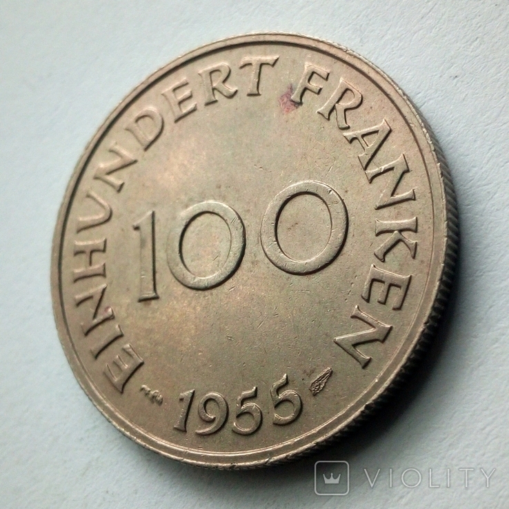 Саар 100 франков 1955 г., фото №7