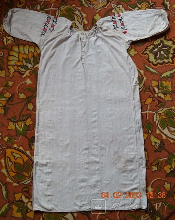 The shirt is old Ukrainian embroidered. Embroidery. Homespun hemp fabric. 116x67 cm. No. 5, photo number 4