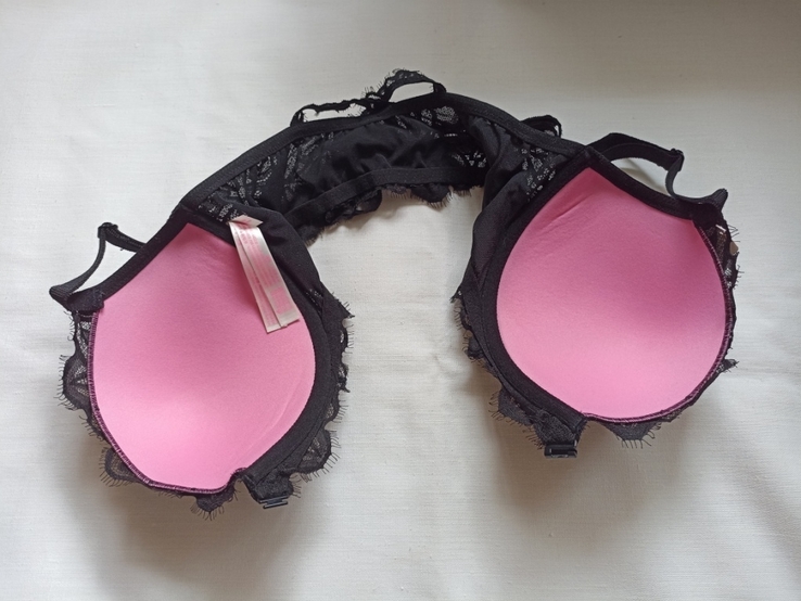 Victoria's Secret Pink EUR 34DD/75D Бюстгальтер пуш ап косточка застежка спереди черный, фото №8