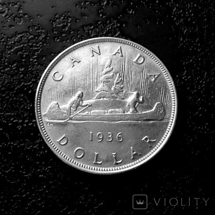 1 доллар Канада 1936 состояние серебро, фото №3