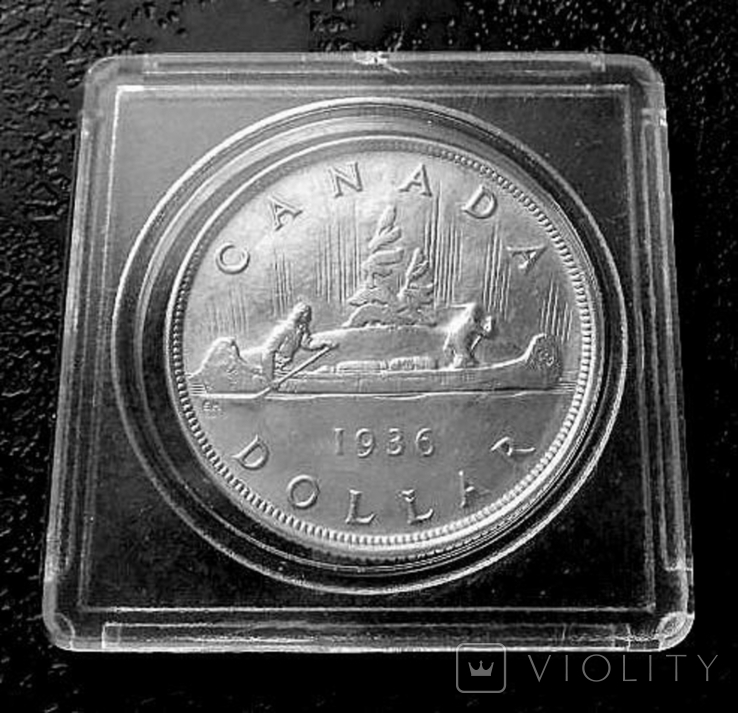 1 доллар Канада 1936 состояние серебро, фото №7