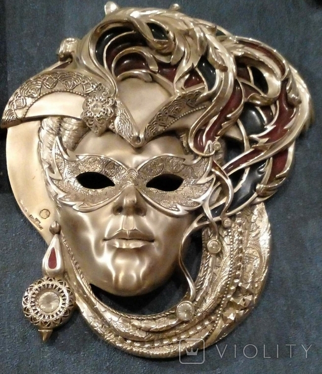 Венецианская маска посеребрённая с деталями из эмали, фото №2