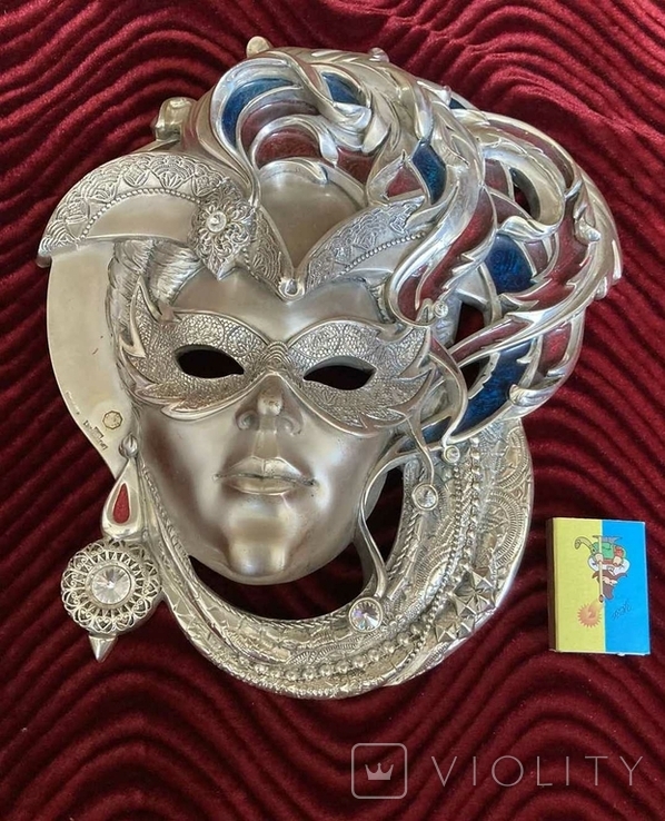 Венецианская маска посеребрённая с деталями из эмали, фото №5