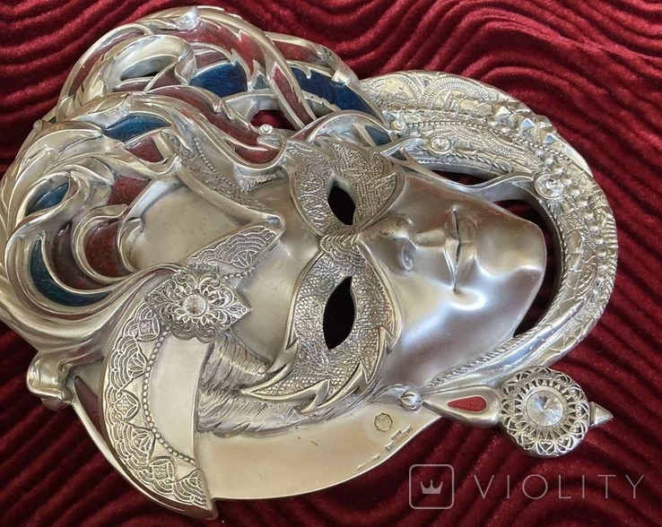 Венецианская маска посеребрённая с деталями из эмали, фото №6