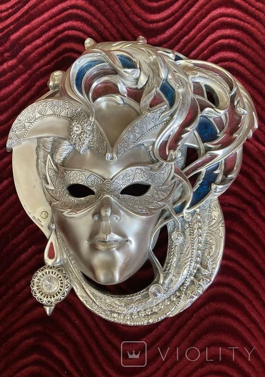 Венецианская маска посеребрённая с деталями из эмали, фото №8