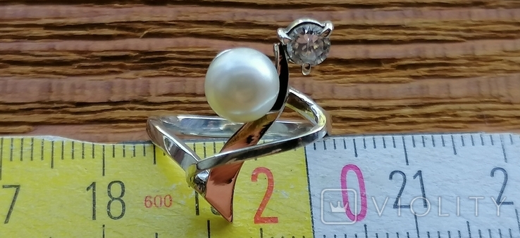 Кольцо с жемчугом серебро 875 пробы золото 585 пробы, фото №4