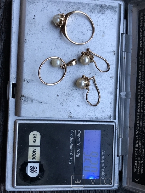 Гарнитур из золота с жемчугом, производства периода СССР, 583 проба, фото №5