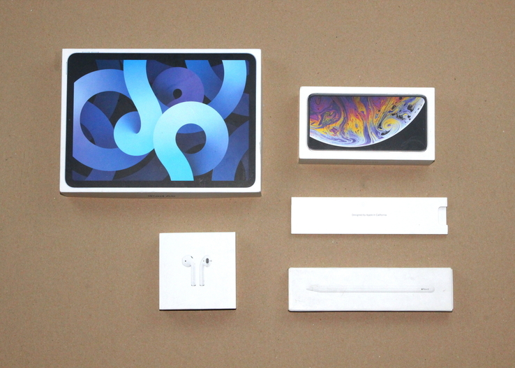 Оригинальные коробки APPLE iPad Air iPhone AirPods Pencil 4 штуки + чехлы, фото №4