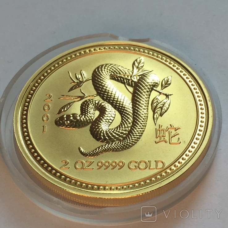 Золотая монета Австралии 200 долларов Год Змеи 2001 г 2 OZ(62.2 г.), фото №4