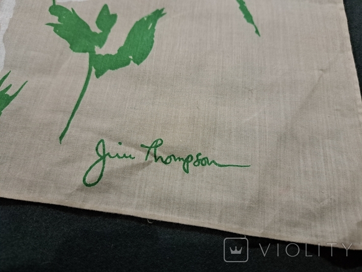 Винтаж платок подпиской Jim Thompson птица, цветы, 39/38 см, 3 шт., фото №5