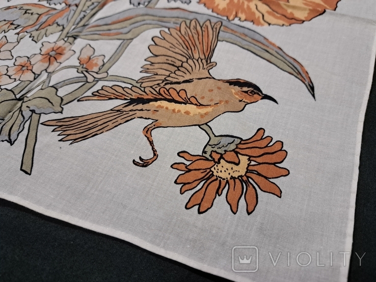 Винтаж платок подпиской Jim Thompson птица, цветы, 39/38 см, 3 шт., фото №7