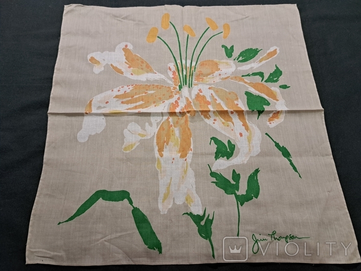Винтаж платок подпиской Jim Thompson птица, цветы, 39/38 см, 3 шт., фото №9