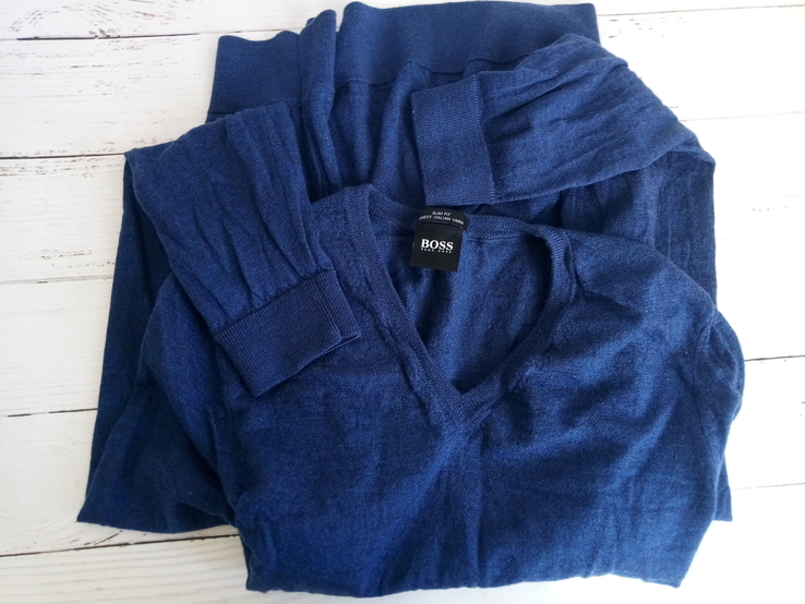 Мужской пуловер, Чоловічий пуловер темно синій HUGO BOSS, фото №3