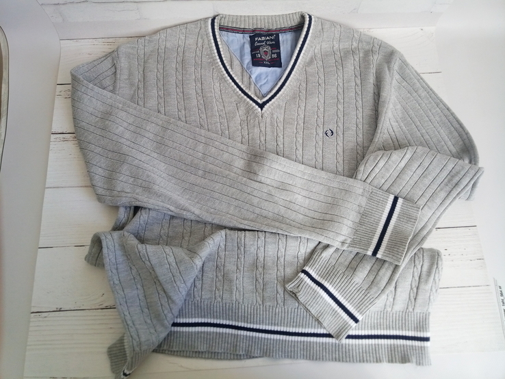 Мужской пуловер, Чоловічий пуловер Fabiani XL сірий, numer zdjęcia 2