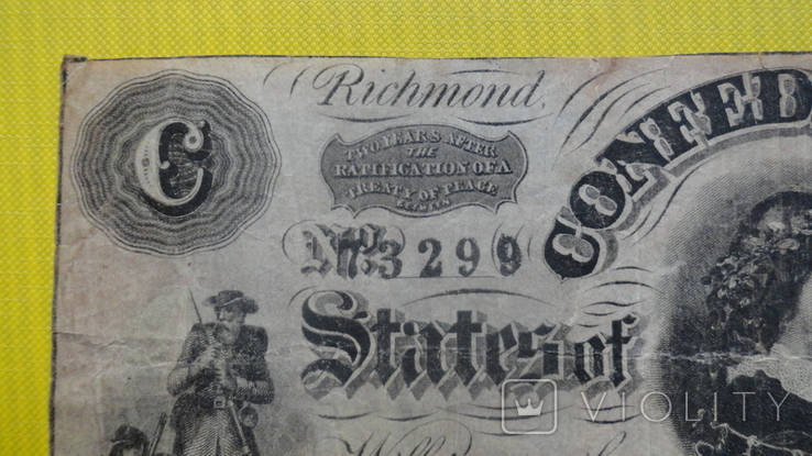 Конфедеративные Штаты Америки 100 долларов 1864 г. Ричмонд, фото №3
