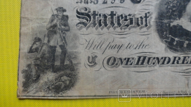 Конфедеративные Штаты Америки 100 долларов 1864 г. Ричмонд, фото №4