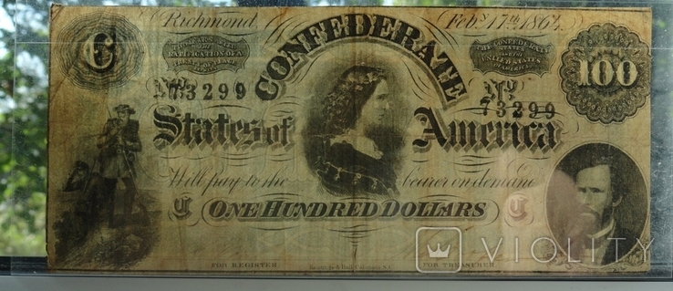 Конфедеративные Штаты Америки 100 долларов 1864 г. Ричмонд, фото №11