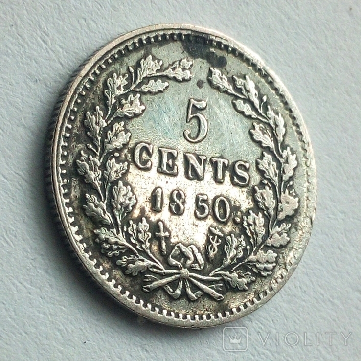 Нидерланды 5 центов 1850 г. - Виллем III, фото №9