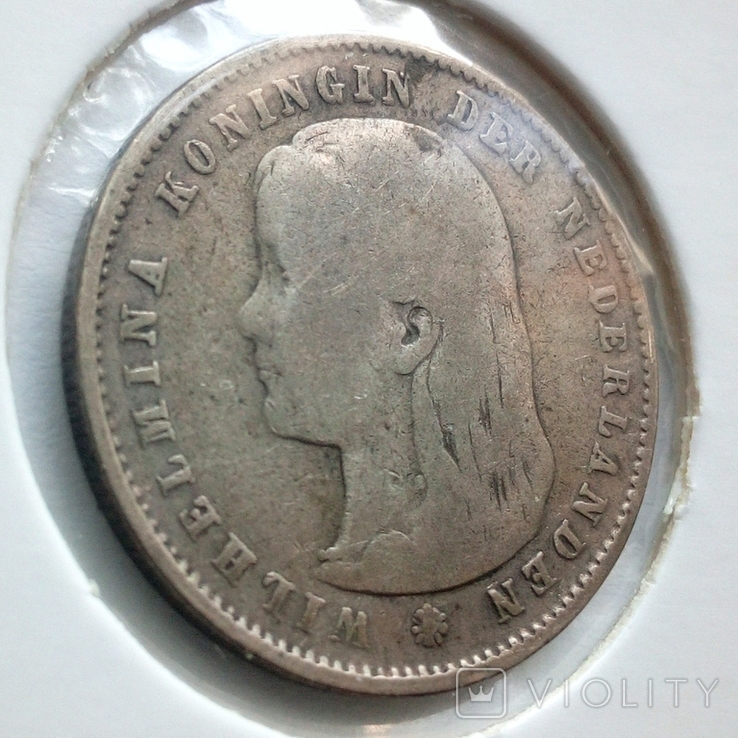 Нидерланды 25 центов 1894 г. Вильгельмина - Длинные волосы, фото №5