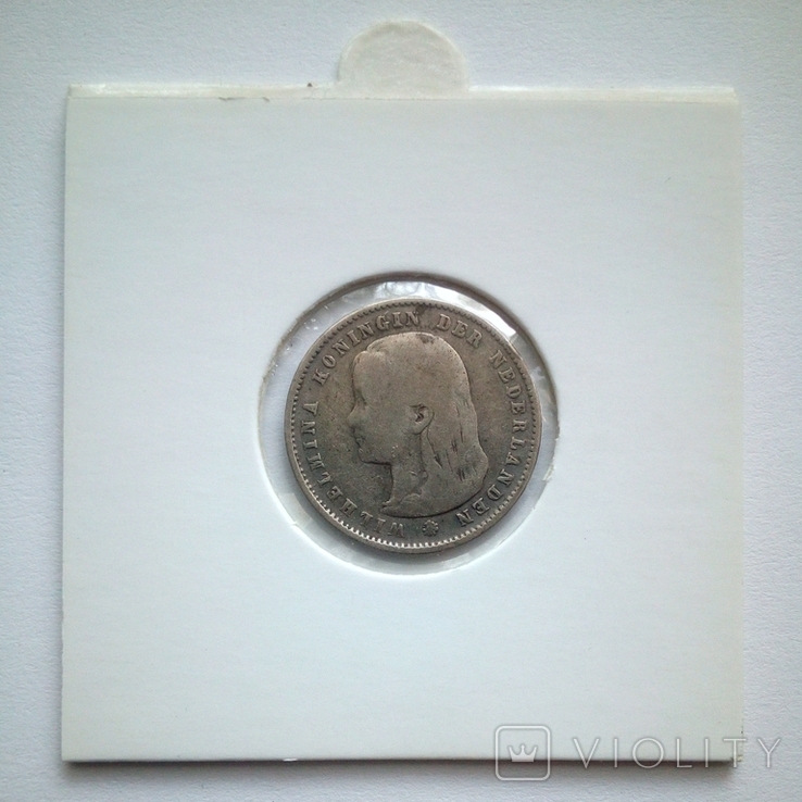 Нидерланды 25 центов 1894 г. Вильгельмина - Длинные волосы, фото №8