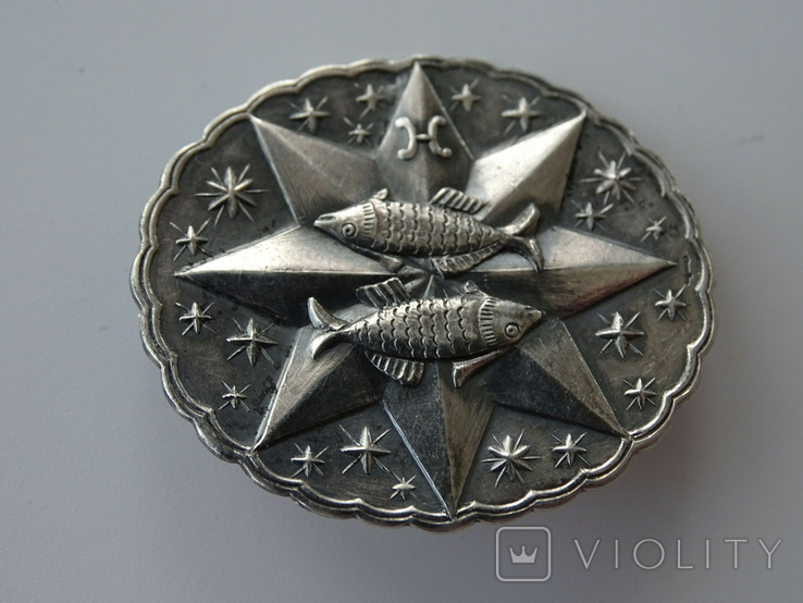 Старинная серебряная брошь "Знак зодиака в восьмиконечной звезде"., фото №6