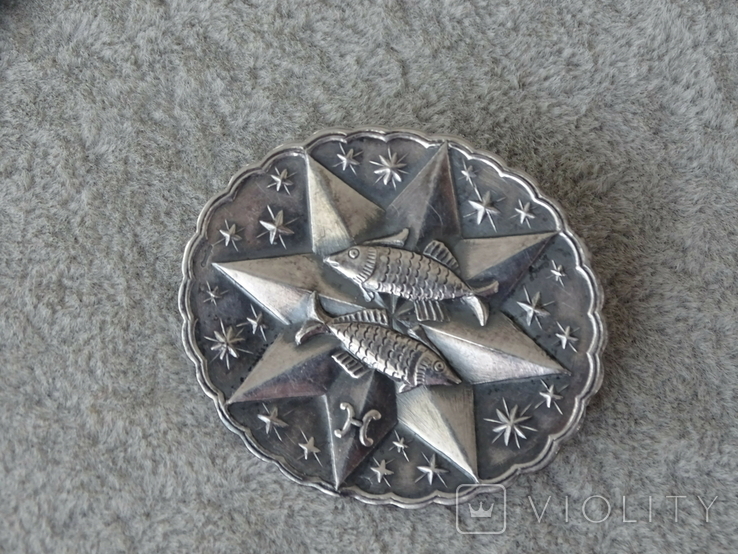 Старинная серебряная брошь "Знак зодиака в восьмиконечной звезде"., фото №11