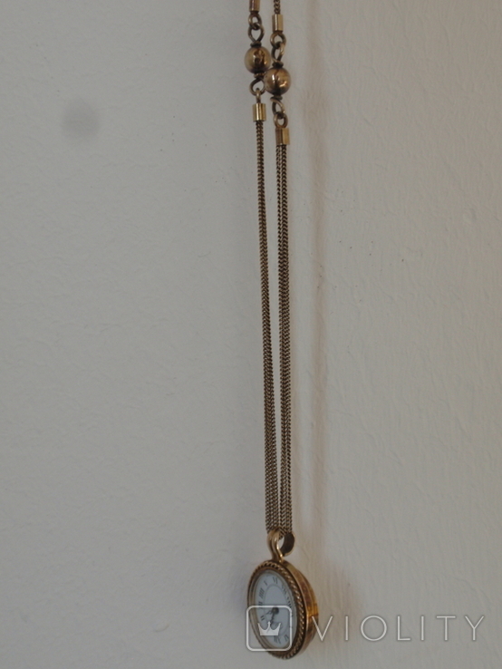 Подвесные часики на цепочке двойного плетения из серебра 925, золочение. Швейцария,1960-е, фото №10