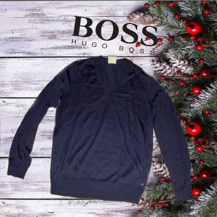Hugo boss оригинальный полушерстяной тонкий пуловер мужской мыс т синий l, фото №3