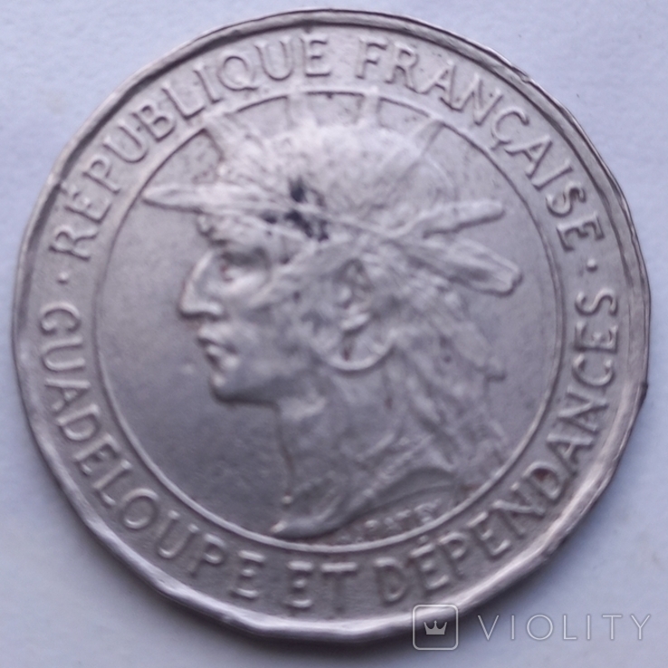Гваделупа.1 франк 1921, фото №3