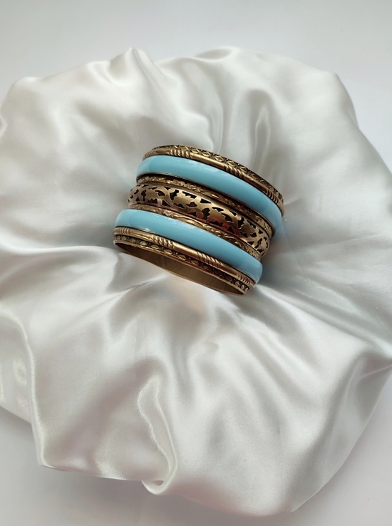 Вінтажний латунний браслет з голубими вставками Індія, фото №6