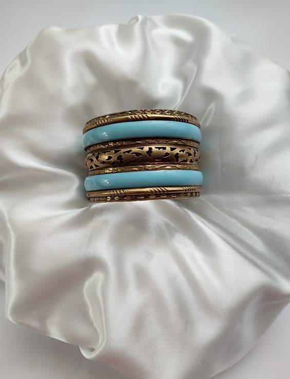 Вінтажний латунний браслет з голубими вставками Індія, numer zdjęcia 7