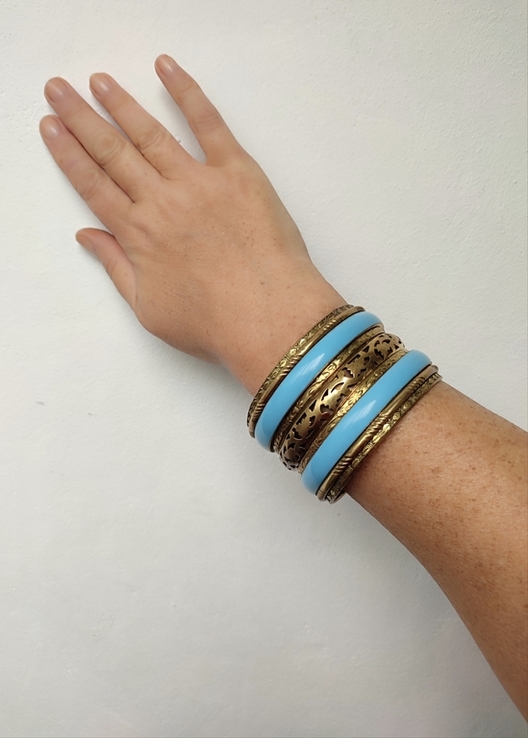 Вінтажний латунний браслет з голубими вставками Індія, numer zdjęcia 9