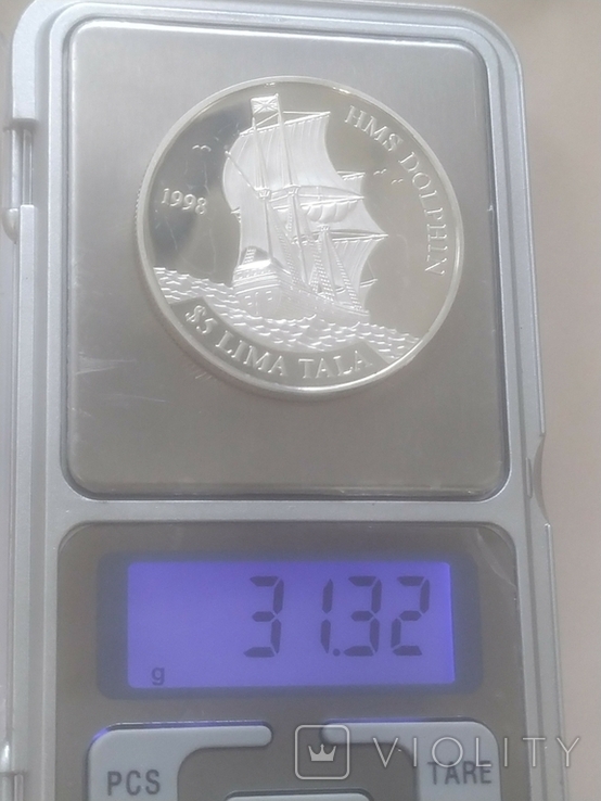 Токелау 5 долларов лима тала 1998 г серебро Корабль Парусник HMS Dolphin, фото №7