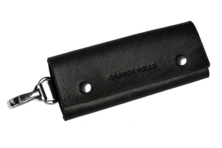 Ключниця на кнопках Grande Pelle 110х50 мм глянцева шкіра чорний, фото №2