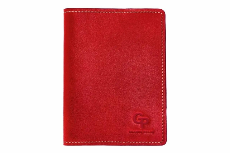 Шкіряна обкладинка на паспорт Grande Pelle 140х100 мм глянцева шкіра Sicillia червоний, numer zdjęcia 2